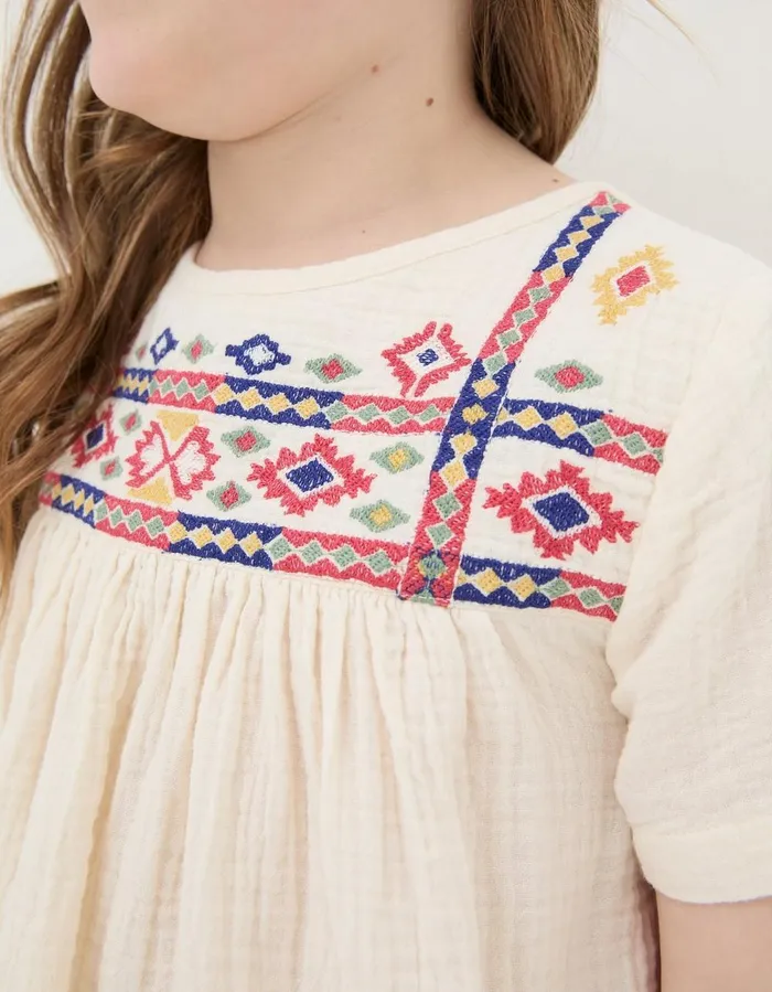 Aztec Embroidered Top Ivory Girls FatFace Tops and TShirts