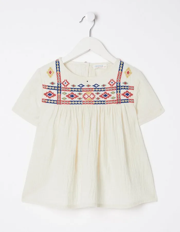 Aztec Embroidered Top Ivory Girls FatFace Tops and TShirts