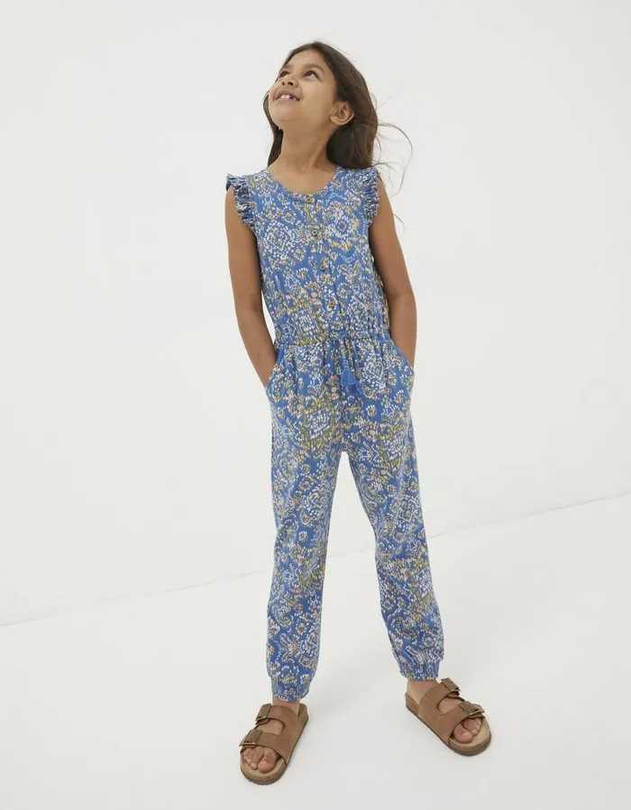 Aztec Printed Jumpsuit Washed Blue Girls FatFace Dresses Skirts and Jumpsuits