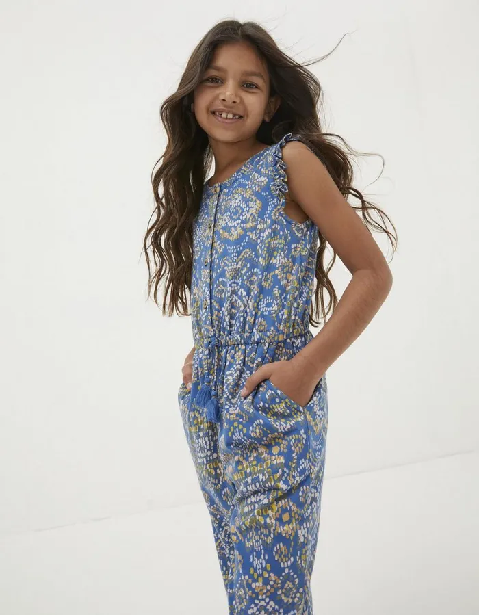 Aztec Printed Jumpsuit Washed Blue Girls FatFace Dresses Skirts and Jumpsuits