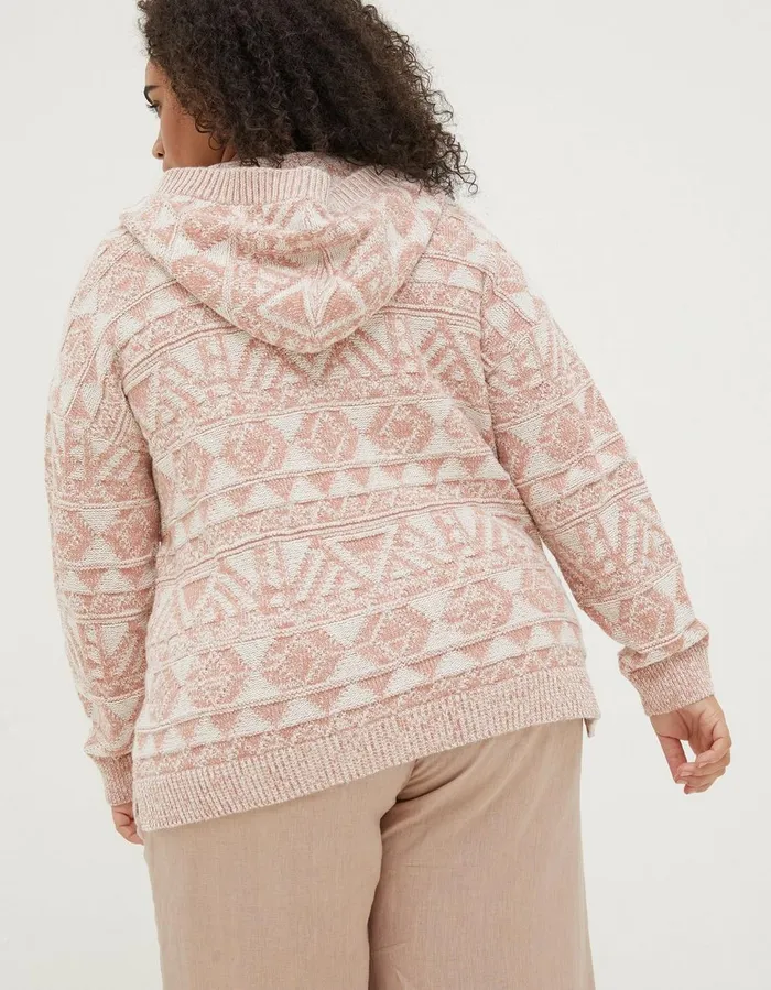 Aztec Textured Hoodie Dusky Pink Women FatFace Sweatshirts and Hoodies