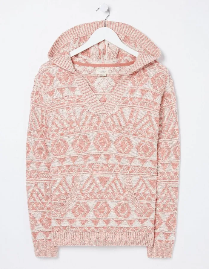 Aztec Textured Hoodie Dusky Pink Women FatFace Sweatshirts and Hoodies