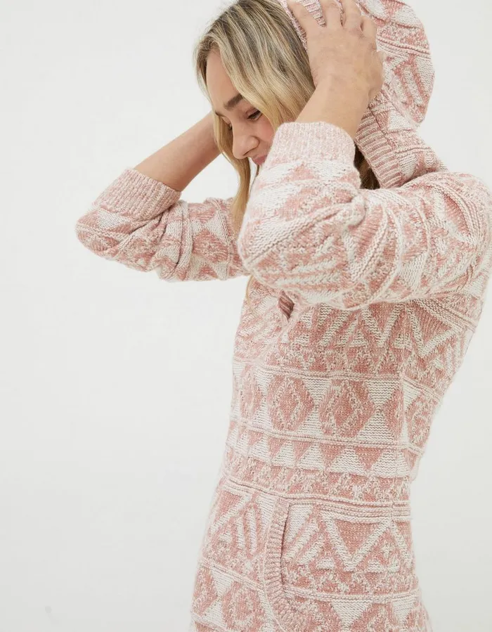 Aztec Textured Hoodie Dusky Pink Women FatFace Sweatshirts and Hoodies