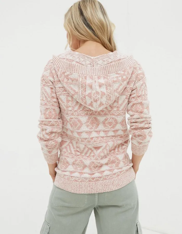 Aztec Textured Hoodie Dusky Pink Women FatFace Sweatshirts and Hoodies