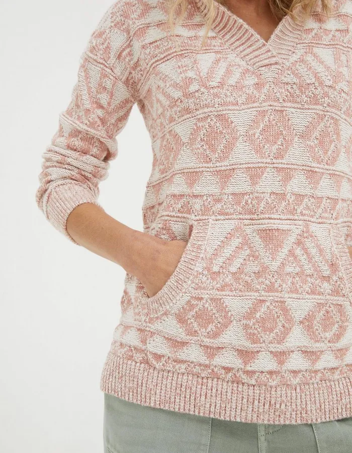 Aztec Textured Hoodie Dusky Pink Women FatFace Sweatshirts and Hoodies