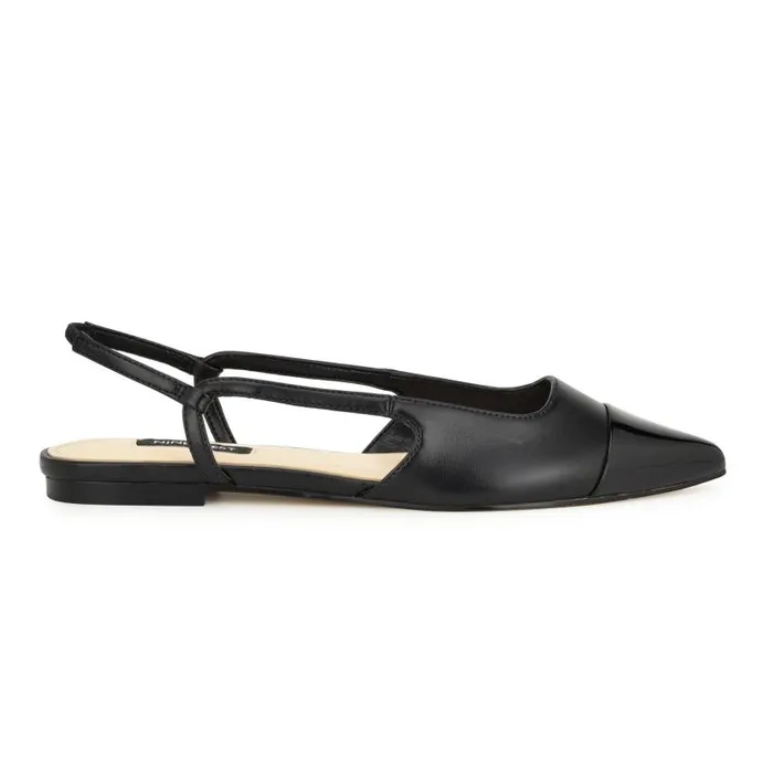 Babee Pointy Cap Toe Flat Slingbacks Black Women Nine West Flats and Loafers