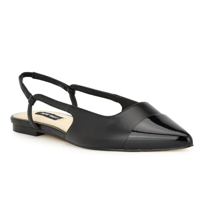 Babee Pointy Cap Toe Flat Slingbacks Black Women Nine West Flats and Loafers