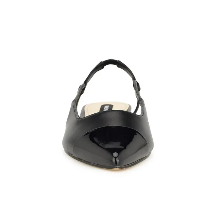 Babee Pointy Cap Toe Flat Slingbacks Black Women Nine West Flats and Loafers