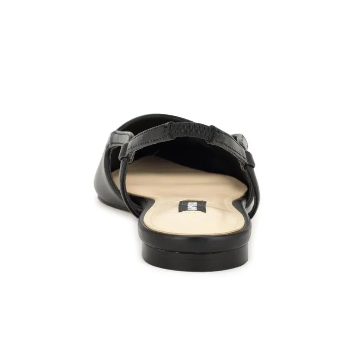Babee Pointy Cap Toe Flat Slingbacks Black Women Nine West Flats and Loafers