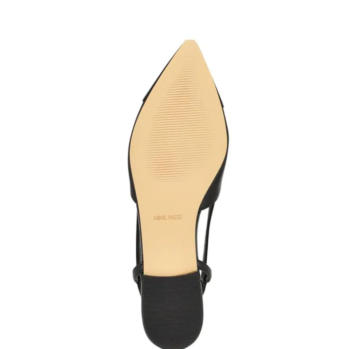 Babee Pointy Cap Toe Flat Slingbacks Black Women Nine West Flats and Loafers