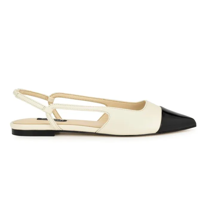 Babee Pointy Cap Toe Flat Slingbacks Ivory Women Nine West Flats and Loafers