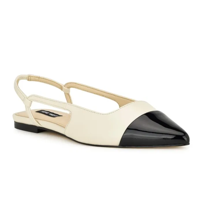 Babee Pointy Cap Toe Flat Slingbacks Ivory Women Nine West Flats and Loafers