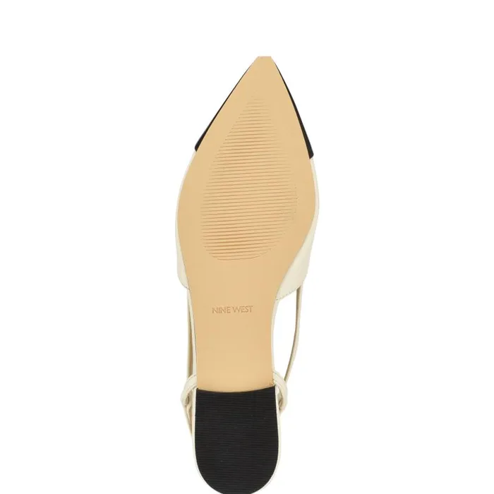 Babee Pointy Cap Toe Flat Slingbacks Ivory Women Nine West Flats and Loafers