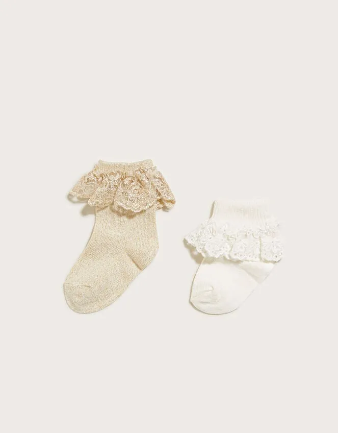 Baby Lace Trim Sock Twinset Gold Children Monsoon Girls039 Tights and Socks