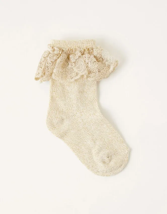 Baby Sparkle Flower Trim Socks Gold Children Monsoon Girls039 Tights and Socks