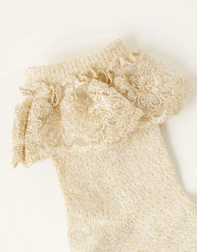 Baby Sparkle Flower Trim Socks Gold Children Monsoon Girls039 Tights and Socks