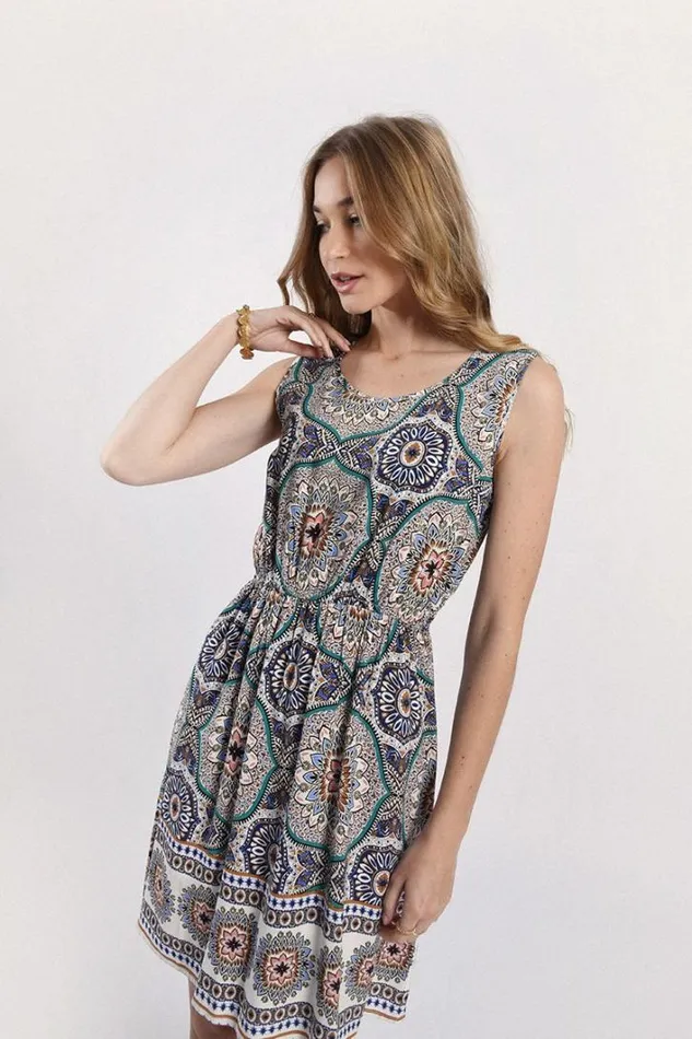 Back Vneckline Printed Dress BLUE ADELE Women Molly Bracken Dresses