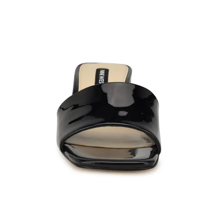 Bamsy Block Heel Slide Sandals Black Patent Women Nine West Heels