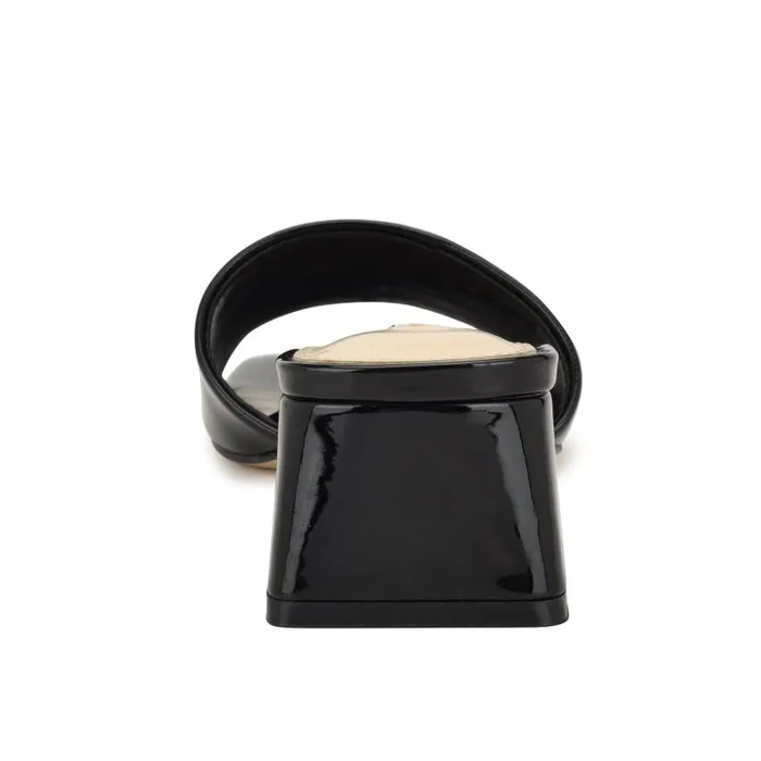 Bamsy Block Heel Slide Sandals Black Patent Women Nine West Heels