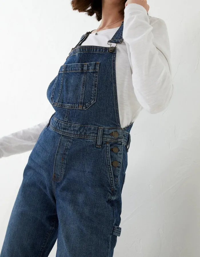 Banbury Straight Leg Denim Dungarees Mid Blue Women FatFace Jeans and Dungarees