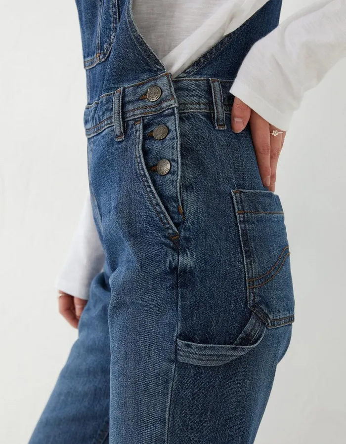 Banbury Straight Leg Denim Dungarees Mid Blue Women FatFace Jeans and Dungarees