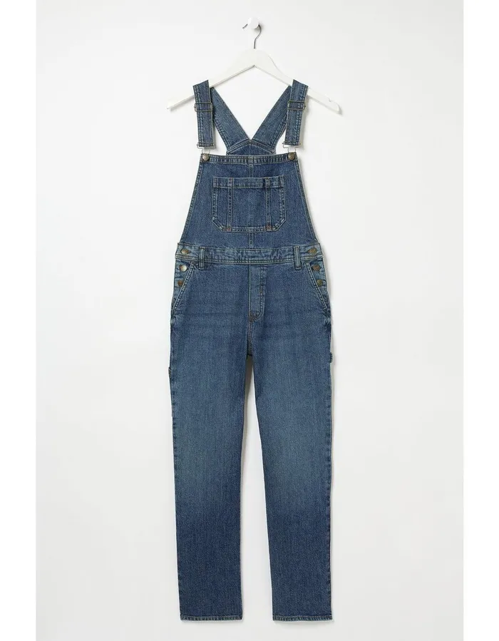 Banbury Straight Leg Denim Dungarees Mid Blue Women FatFace Jeans and Dungarees