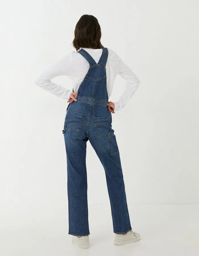 Banbury Straight Leg Denim Dungarees Mid Blue Women FatFace Jeans and Dungarees