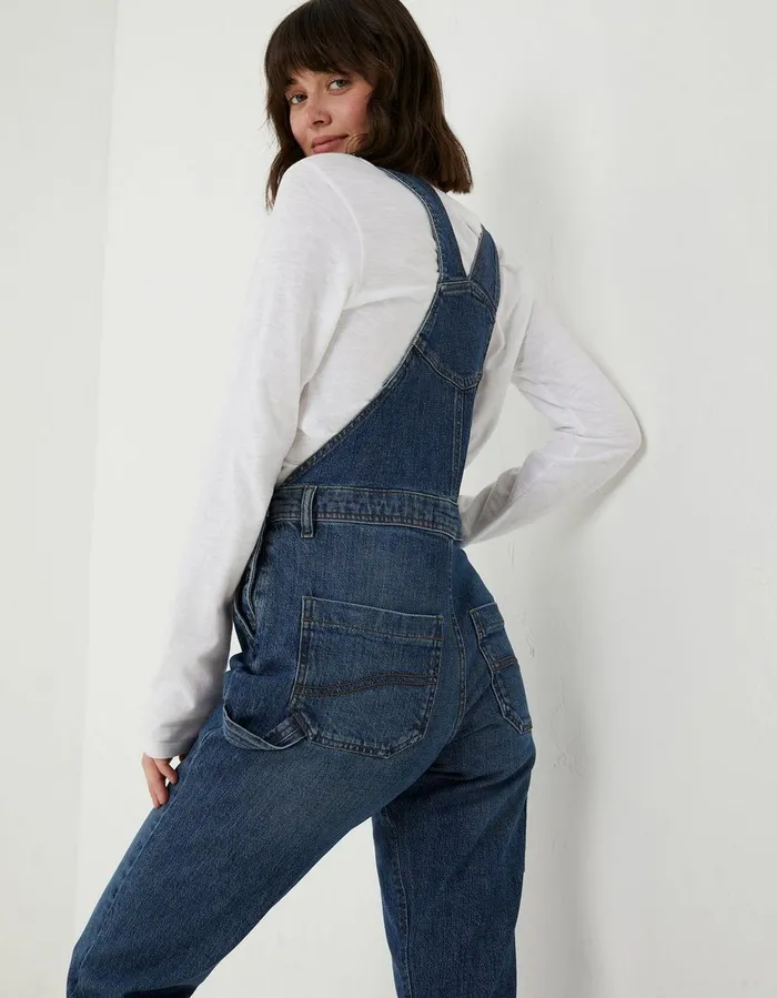 Banbury Straight Leg Denim Dungarees Mid Blue Women FatFace Jeans and Dungarees