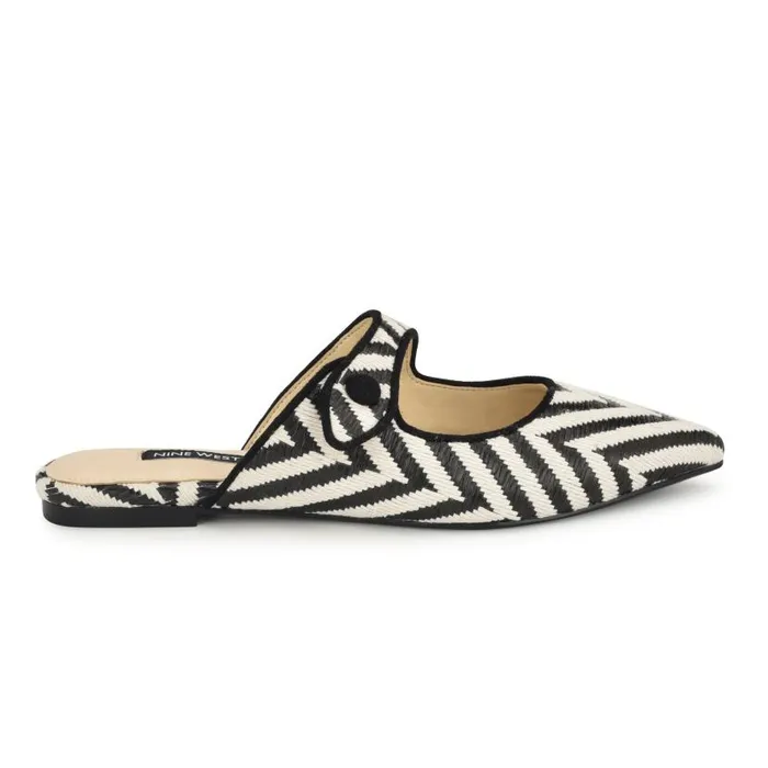 Barbra Flat Mules Blackwhite Raffia Women Nine West Mules