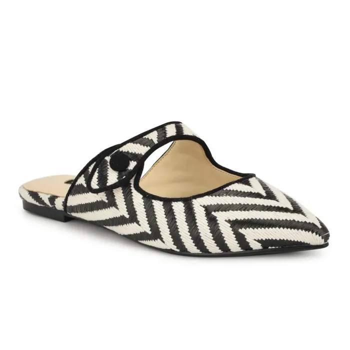 Barbra Flat Mules Blackwhite Raffia Women Nine West Mules