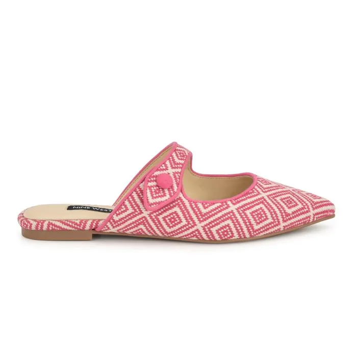 Barbra Flat Mules Pink Raffia Women Nine West Mules