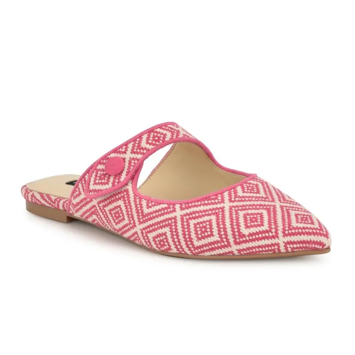 Barbra Flat Mules Pink Raffia Women Nine West Mules
