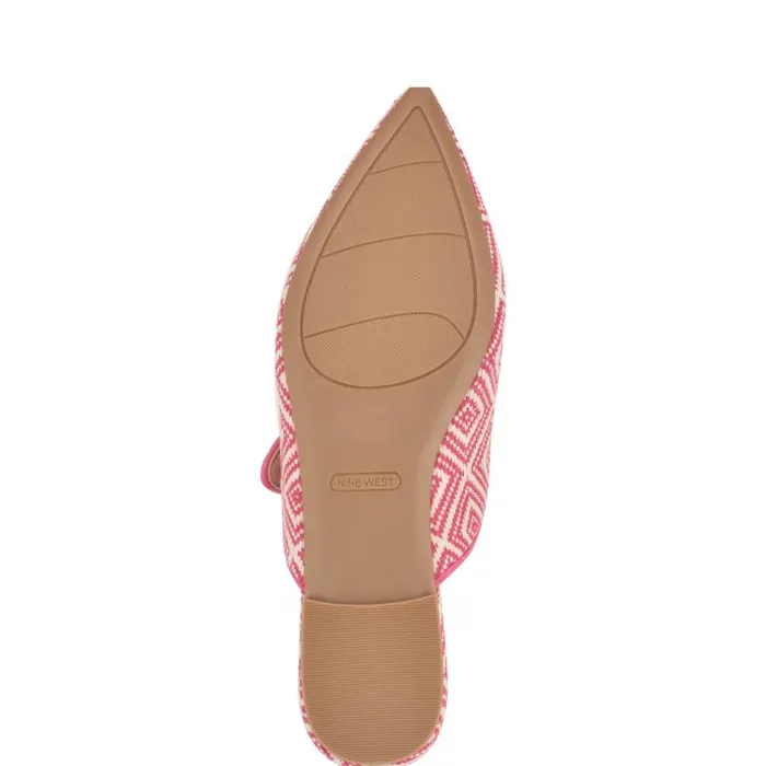 Barbra Flat Mules Pink Raffia Women Nine West Mules