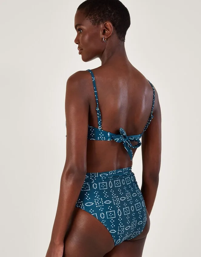 Batik Dye Print Bikini Bottoms With Recycled Polyester Blue Women Monsoon Beachwear and Swimwear