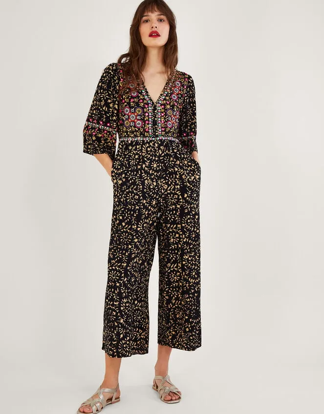 Batik Embroidered Jumpsuit In Lenzing Ecovero Black Women Monsoon Dresses