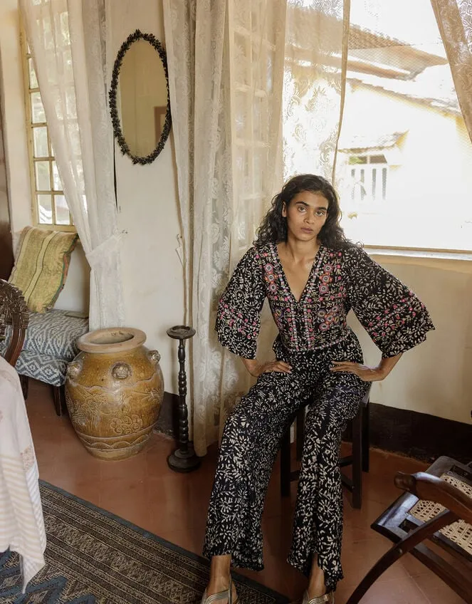 Batik Embroidered Jumpsuit In Lenzing Ecovero Black Women Monsoon Dresses