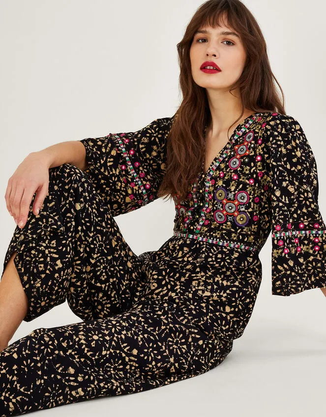 Batik Embroidered Jumpsuit In Lenzing Ecovero Black Women Monsoon Dresses