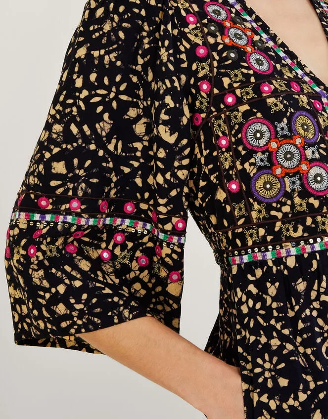 Batik Embroidered Jumpsuit In Lenzing Ecovero Black Women Monsoon Dresses