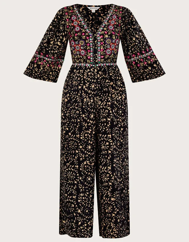 Batik Embroidered Jumpsuit In Lenzing Ecovero Black Women Monsoon Dresses