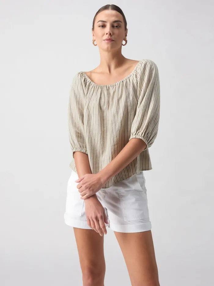 Beach To Bar Blouse Eco Olive Stripe Women Sanctuary Clothing Tees and Tops