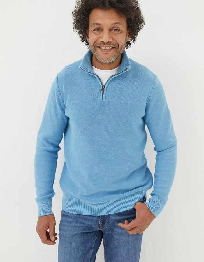 Berwick Washed Half Neck Washed Blue Men FatFace Knitwear