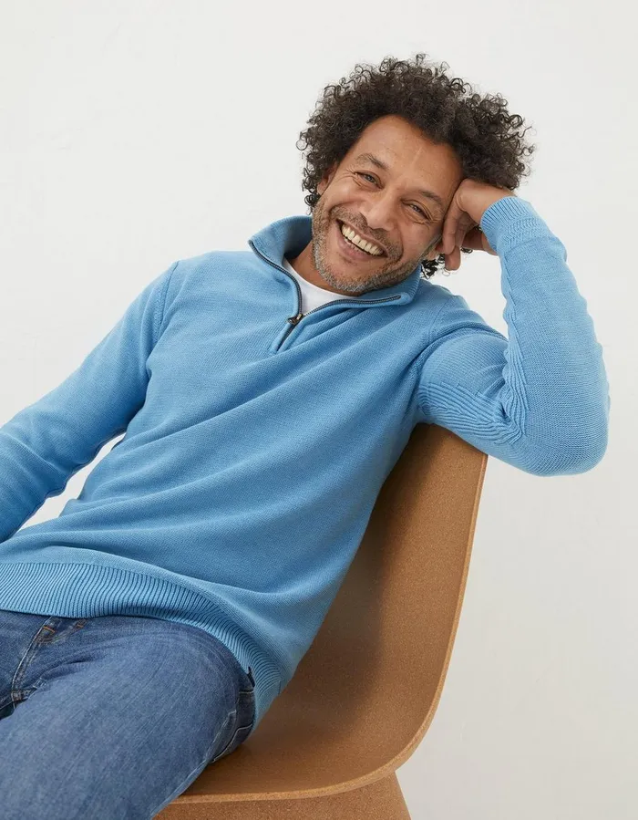 Berwick Washed Half Neck Washed Blue Men FatFace Knitwear