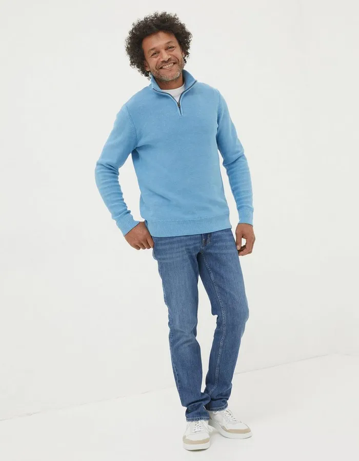 Berwick Washed Half Neck Washed Blue Men FatFace Knitwear