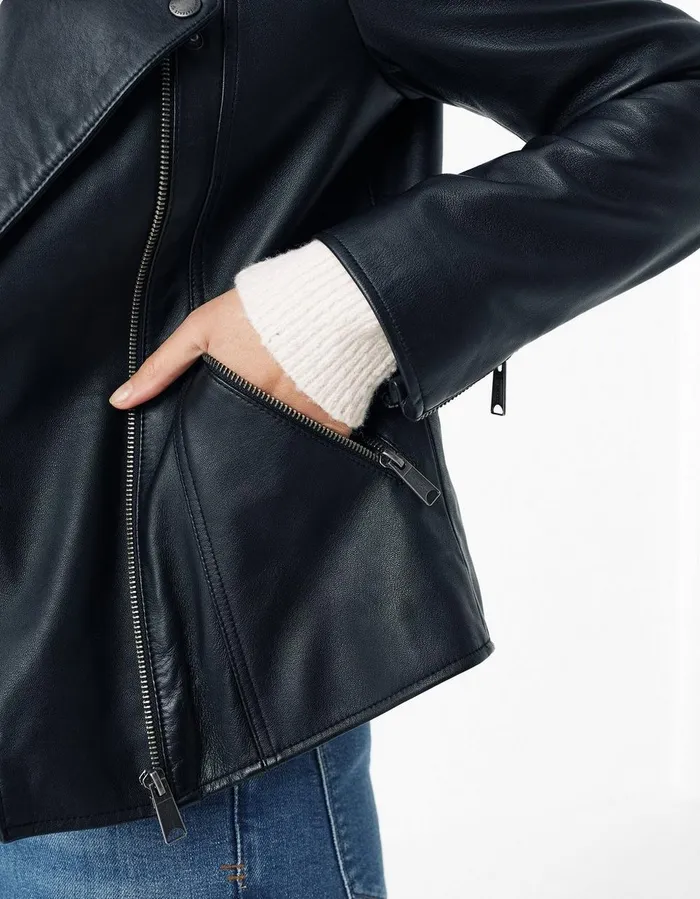 Bethany Biker Leather Jacket Black Women FatFace Coats and Jackets
