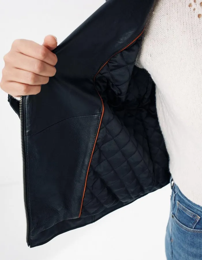 Bethany Biker Leather Jacket Black Women FatFace Coats and Jackets