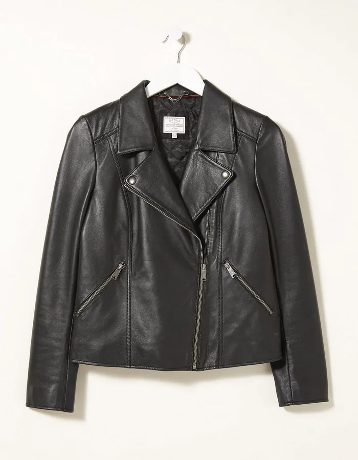 Bethany Biker Leather Jacket Black Women FatFace Coats and Jackets