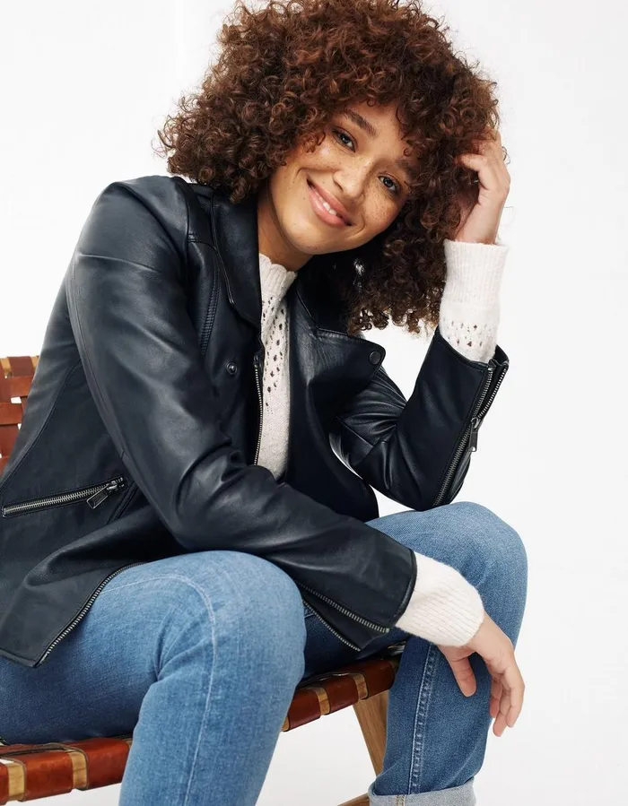 Bethany Biker Leather Jacket Black Women FatFace Coats and Jackets