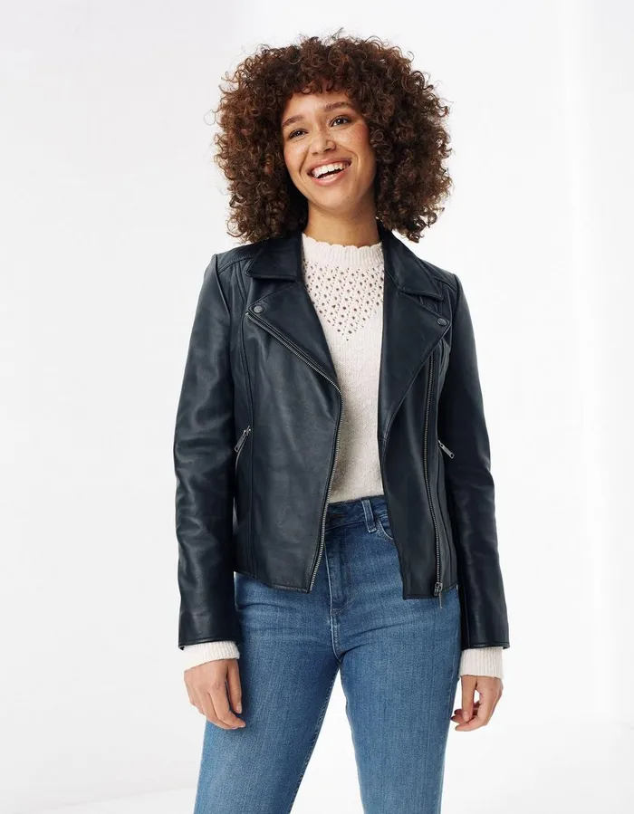 Bethany Biker Leather Jacket Black Women FatFace Coats and Jackets
