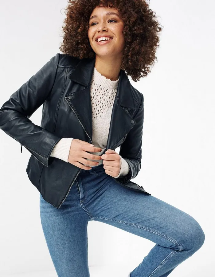 Bethany Biker Leather Jacket Black Women FatFace Coats and Jackets