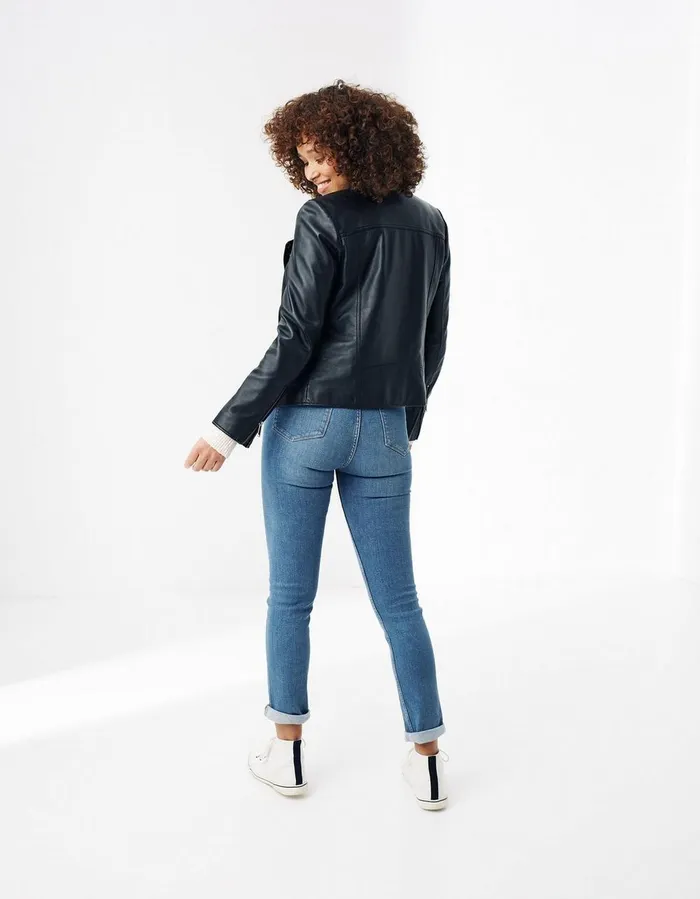 Bethany Biker Leather Jacket Black Women FatFace Coats and Jackets